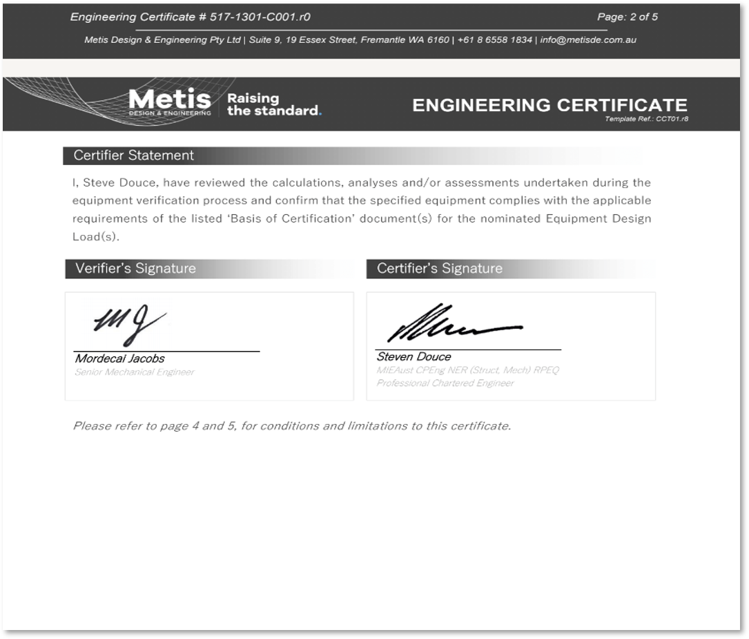 Engineering Certificate for the Chester Brown Industries Bit Lifta - Mining Drill Bit Tool
